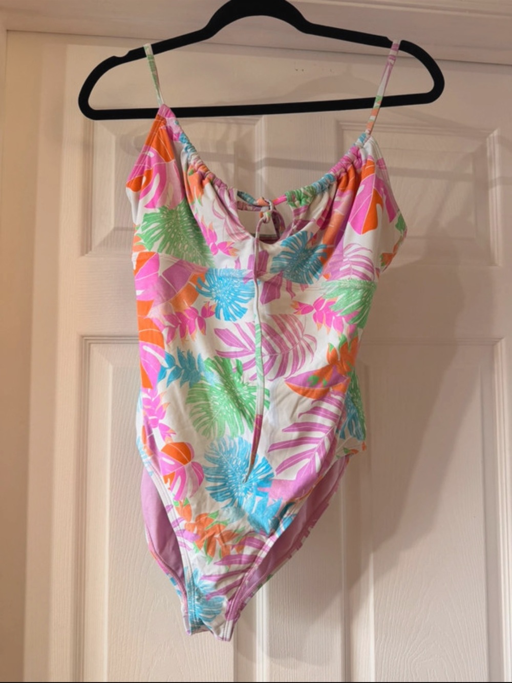 Roxy Girls One-Piece Swimsuit in Pink, Green & Blue Tropical Print